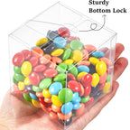 Jutieuo 45pcs Pack Clear Plastic Party Favor Boxes 2x2x2 Inches with Ribbons, Transparent Cube Treat Boxes for Candy Cupcake Goodie Gift, Individual Hot Cocoa Bomb Packaging Box