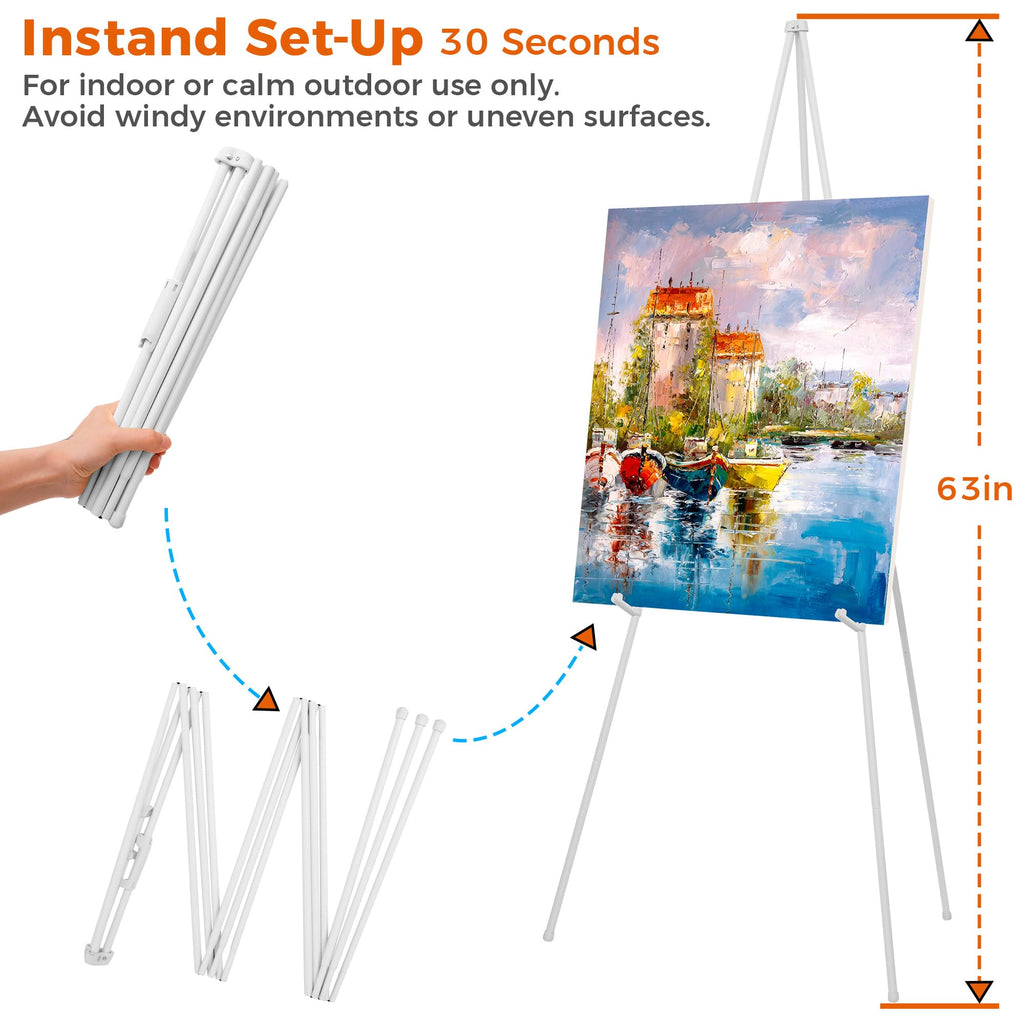 ARTASY 63" Easel Stand for Wedding Signs, Posters, Portable Artist Easel for Painting Canvas, Tripod for Home and Office, Supports 5 lbs-White 1/Pack