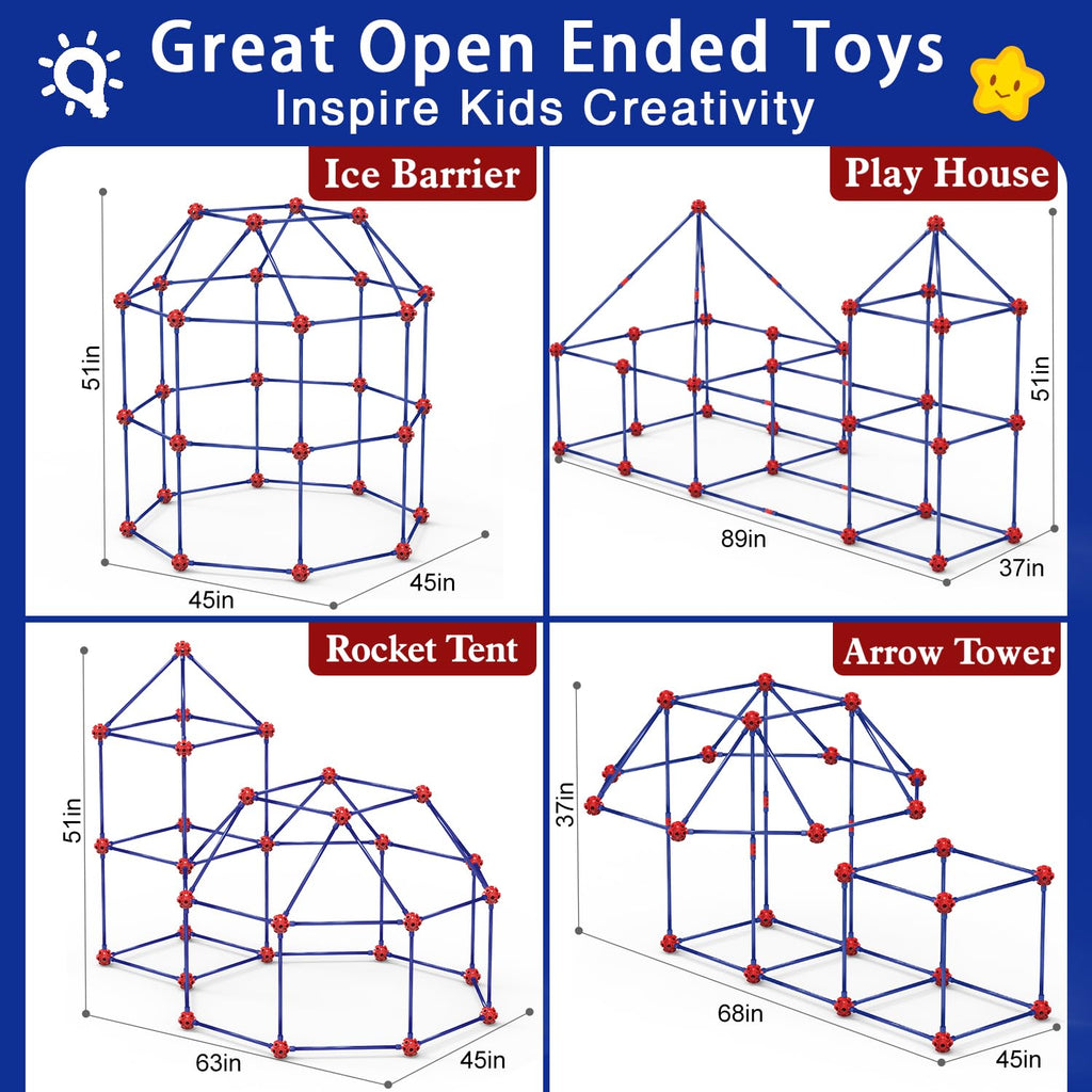 Fort Building Kits for Kids, 140 Pcs Creative STEM Construction Toys for Indoor & Outdoors Activity, Christmas, Birthday Gifts for Boys & Girls Age 4 5 6 7 8 9 10 11 12 Years Old