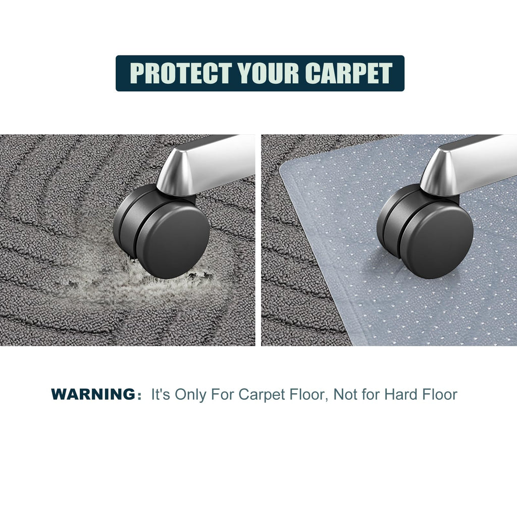 Kuyal Office Chair Mat for Carpet, Desk Computer Chair Mat for Carpet, 45" X 53" Transparent PVC Home Office Floor Mat On No Pile, Low Pile Carpet (45" X 53" with Lip)
