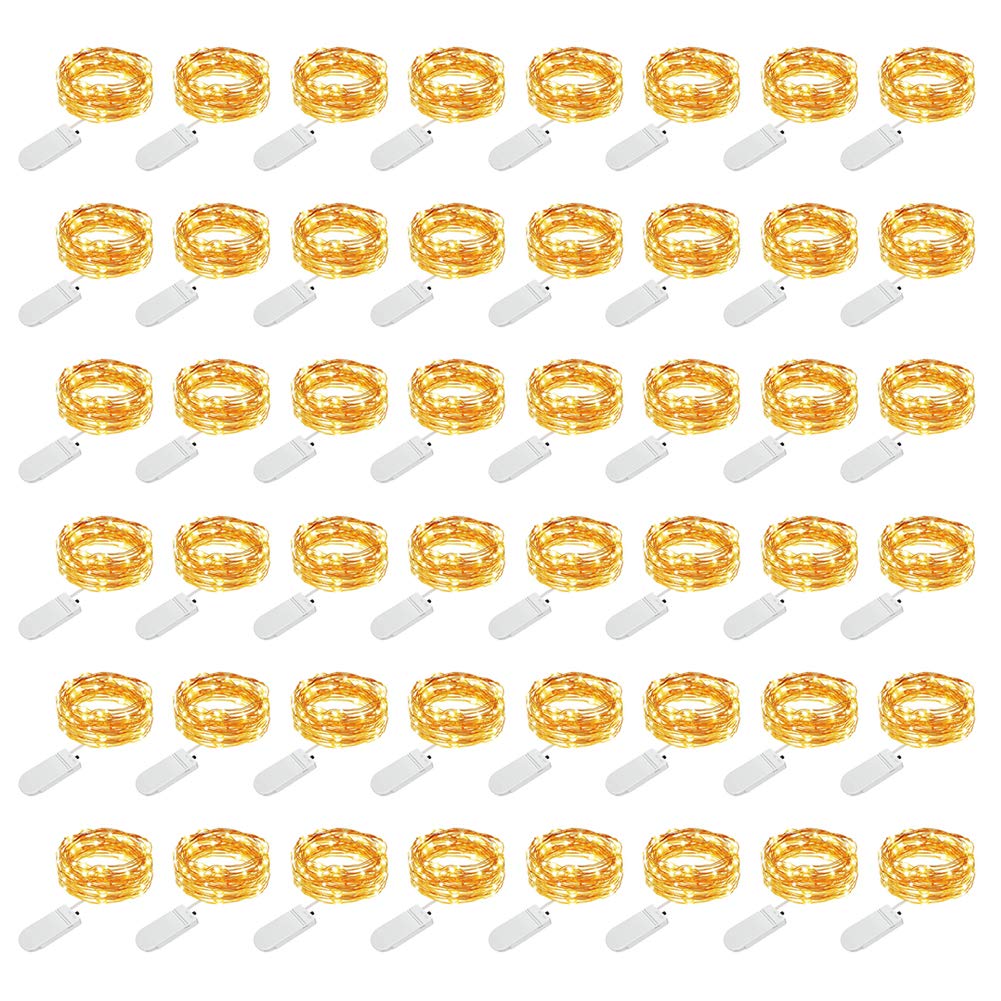 MUMUXI 48 Pack Fairy Lights Battery Operated, 7.2ft 20 Micro LED Mini Waterproof String Lights Copper Wire Firefly Starry Lights for DIY Wedding Party Mason Jars Crafts Christmas Decoration,Warm White