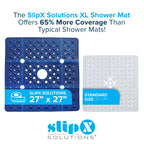 SlipX Solutions Extra Large Square Shower Mat, 27"x27", Non-Slip Stall Mat for Elderly & Kids Standing Bath Tub Mat, Machine Washable, Suction Cups, Navy