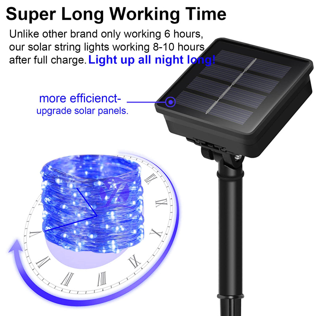 YAOZHOU Solar Christmas String Lights Blue Outdoor Waterproof 100 LED（2 Pack） 8 Modes Copper String Lights Fairy Lights for Valentine's Day Garden, Patio, Fence, Balcony, Outdoors(blue 2pcs