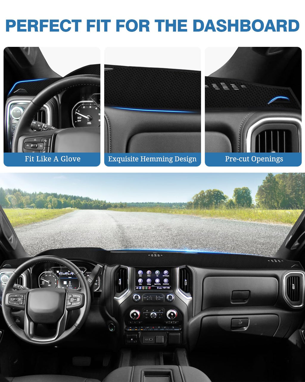 FIILINES Dash Cover Compatible with Chevy Chevrolet Tahoe Suburban/GMC Sierra Yukon 2015-2020 Dashboard Mat Cover Sunshade Nonslip Mesh Protector No Glare Accessories
