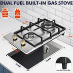 Llamaviva Gas Stove 12 Inch, Propane Cooktop 2 Burner, Portable Gas Cooktop Stainless Steel, Dual Fuel LPG/NG Convertible with Thermocouple Safety Protection for Kitchen, RV, Camping, Outdoor