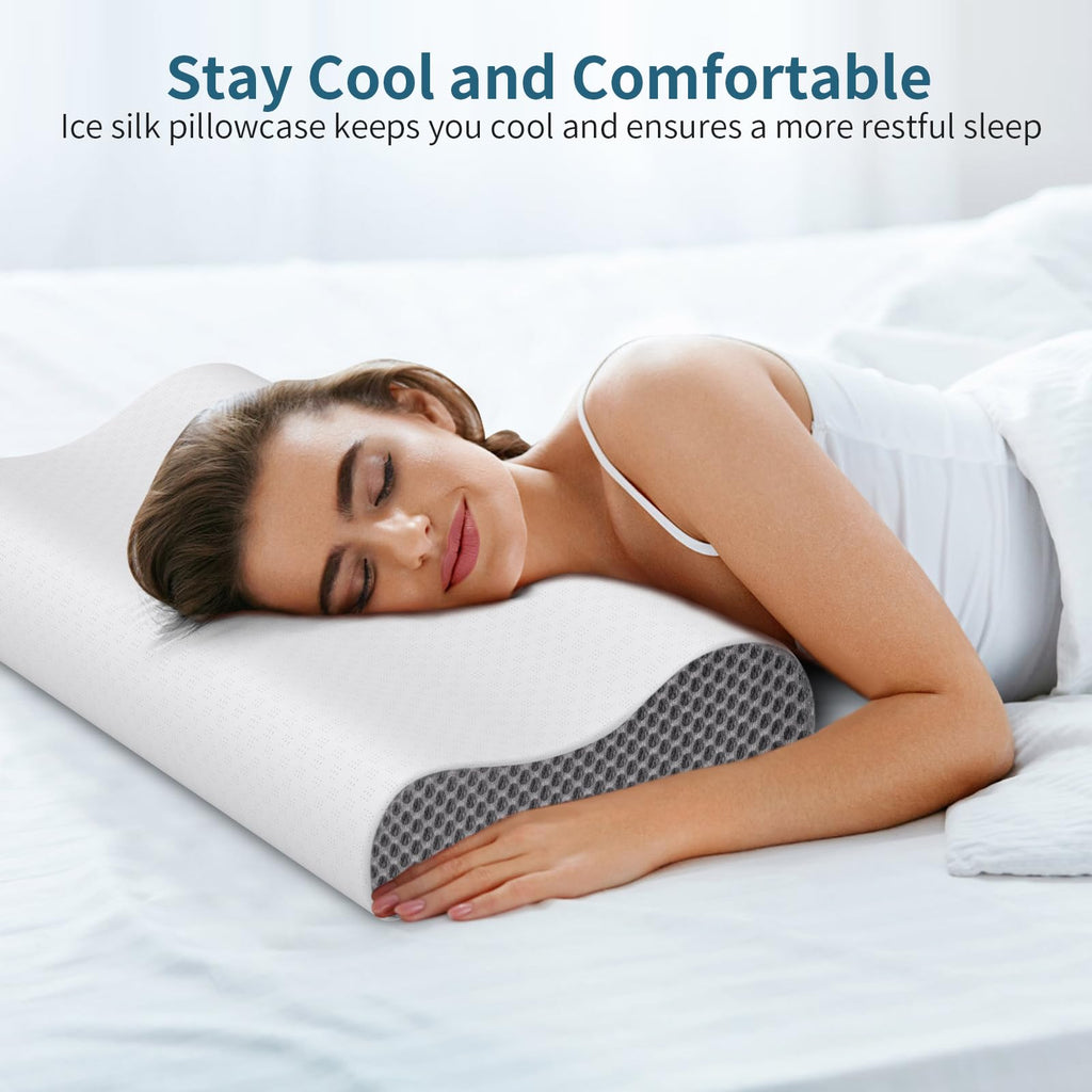 Neck Pillow Cervical Pillow for Pain Relief, Contour Memory Foam Pillows Ergonomic Pillow for Sleeping Bed Pillow Neck Support with Cooling Pillowcase Orthopedic Pillow for Side Back Stomach Sleepers