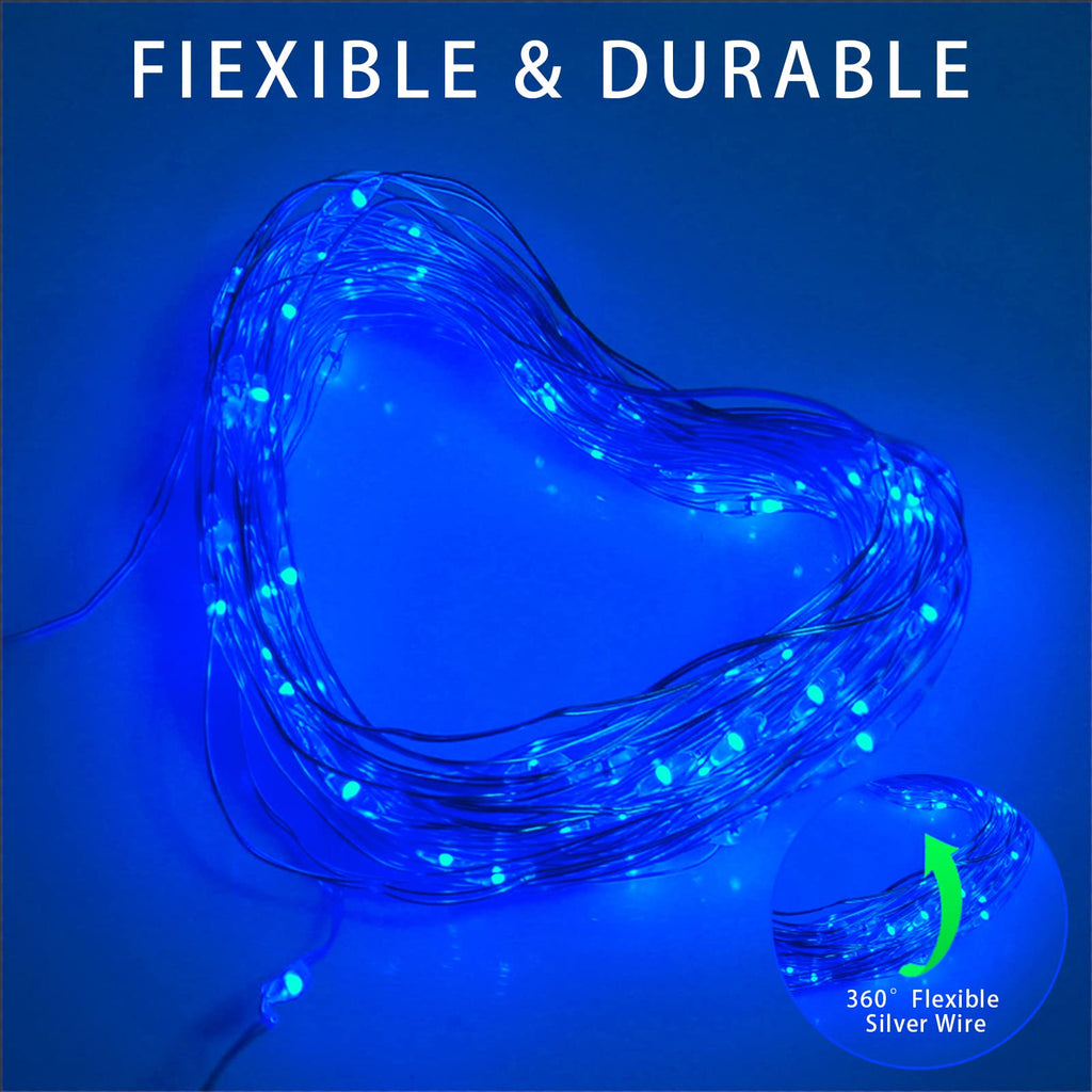 YAOZHOU Solar Christmas String Lights Blue Outdoor Waterproof 100 LED（2 Pack） 8 Modes Copper String Lights Fairy Lights for Valentine's Day Garden, Patio, Fence, Balcony, Outdoors(blue 2pcs