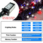 200 LED Red White and Blue Christmas String Lights Outdoor Indoor, 66FT Twinkle Lights Extendable Green Wire Waterproof for 4th of July Independence Day Memorial Day Xmas Tree Party Decorations