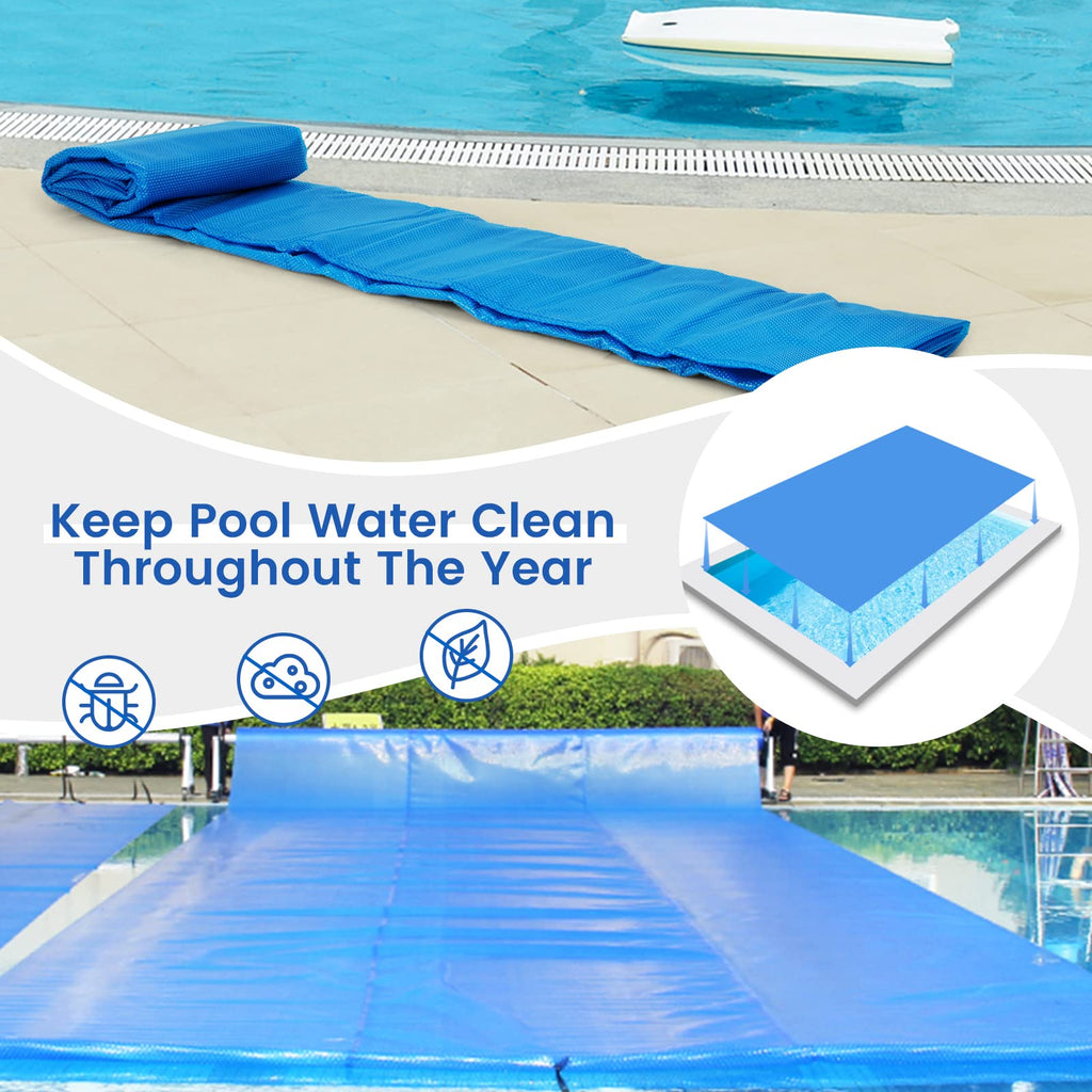 Goplus Pool Cover, 16 x 32 FT Solar Blanket 12 Mil with Carrying Bag for In-Ground and Above-Ground Swimming Pools, Rectangle Hot Tub SPA Thermal Blanket, Blue Bubble