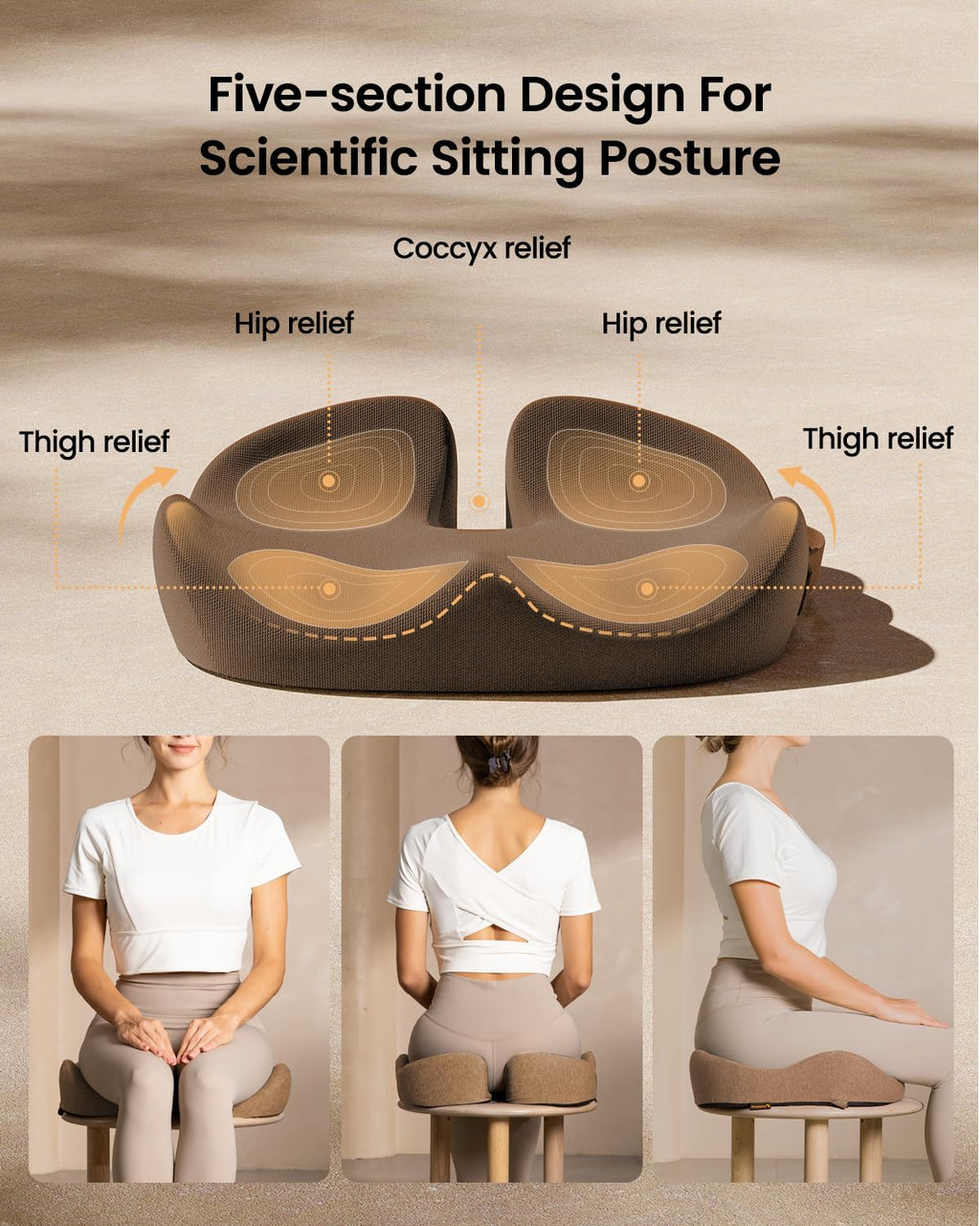 ProtoArc Seat Cushion for Tailbone Pain Relief, Office Chair Cushion, Coccyx Cushion, Ergonomic Memory Foam Seat Cushion for Home, Car, Pressure Relief Pad for Hip, Coccyx, All Day Comfort - Coffee