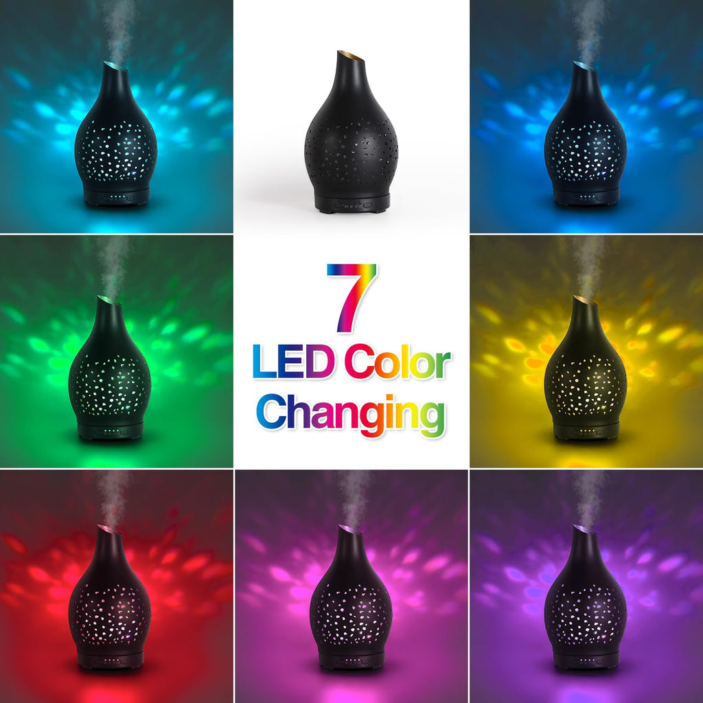 MAXWINER Essential Oil Diffuser Metal Aromatherapy Diffuser, Ultrasonic Cool Mist Oil Diffuser, Auto Shut-Off, Timer Setting, 7 Colors LED Lights Changing for Home, Office, Spa, Yoga 120ml