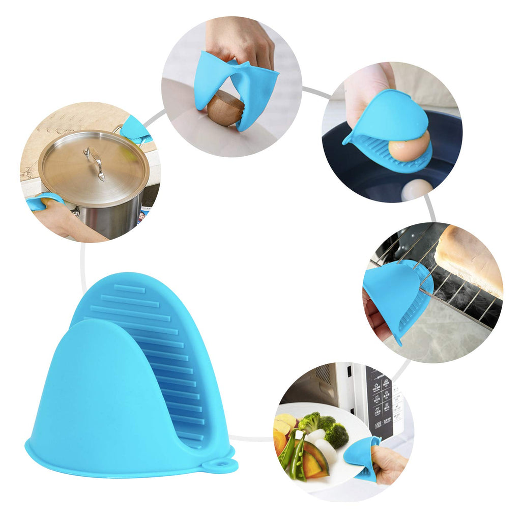 Vaincre 4PCS Silicone Oven Mitts Heat Resistant, Silicone Potholders for Kitchen, Mini Rubber Oven Glove Kitchen Mittens, Cute Cooking Mitts (Blue and Green)