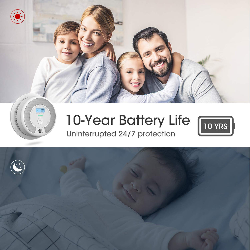 X-Sense 10-Year Battery Combination Smoke Carbon Monoxide Alarm Detector with Large LCD Display, Standalone Model, 3-Pack