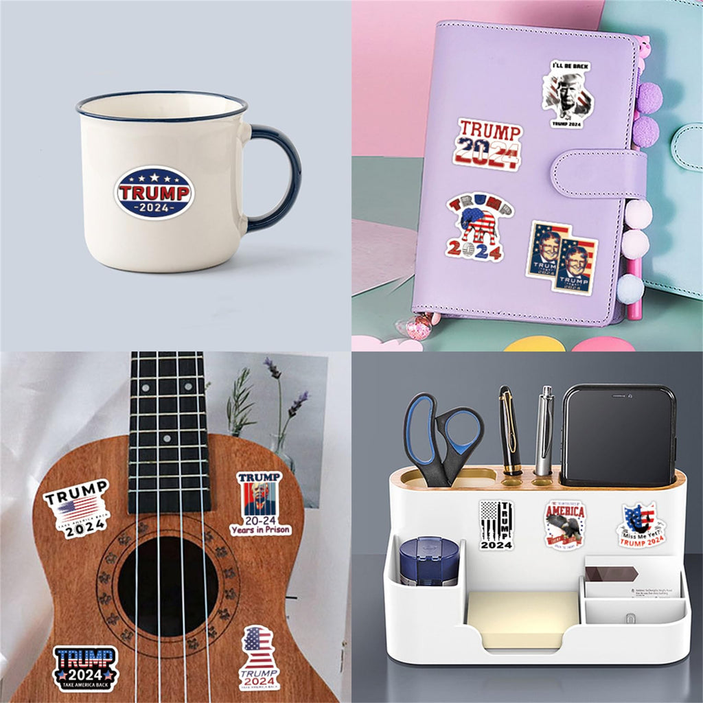 Donald Trump Stickers 60PCS Trump 2024 Stickers for Laptop Water Bottles Phone Case, Vinyl Waterproof Funny Stickers for Adults Teens USA Flag Stickers Trump Decal