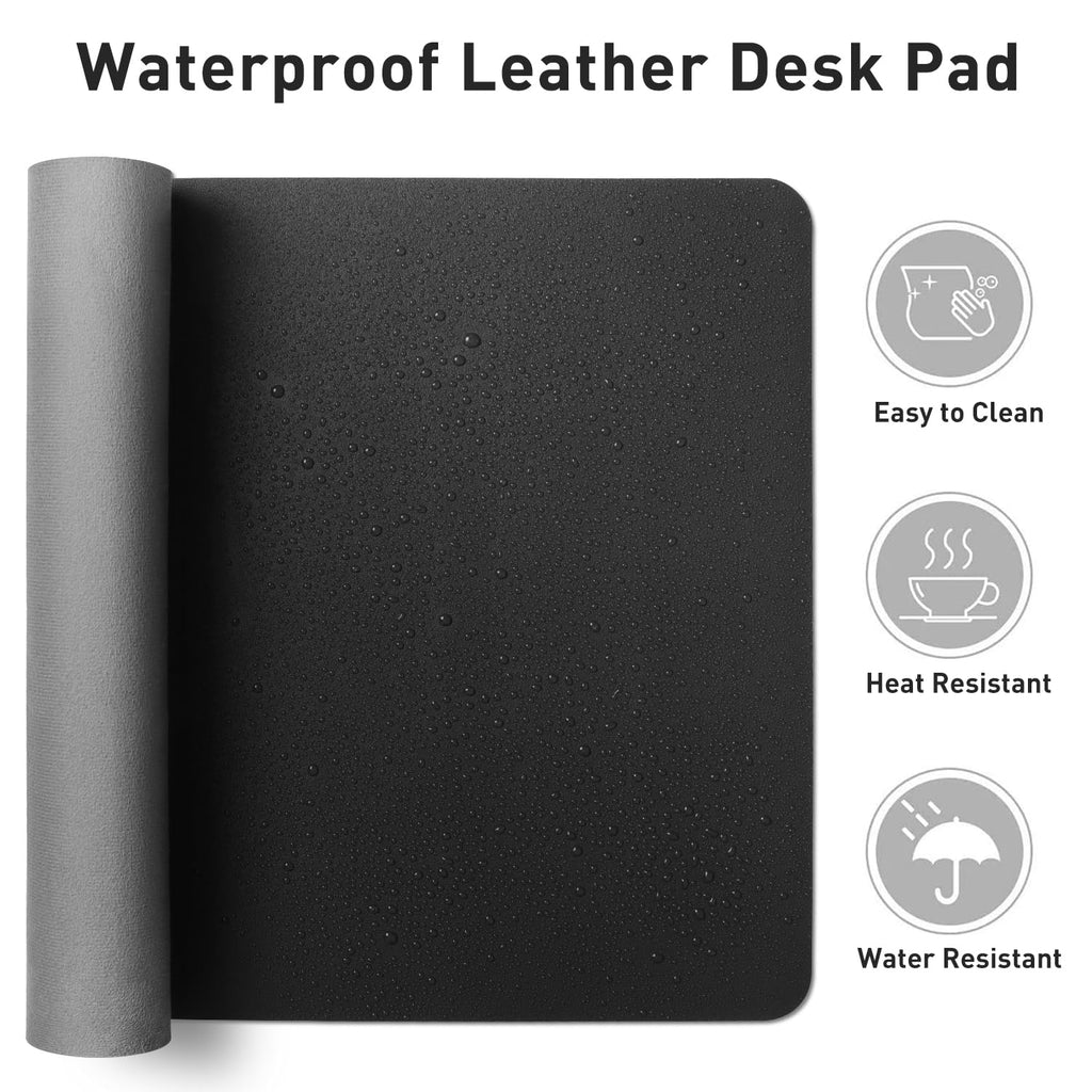 Non-Slip Waterproof PU Leather Desk Pad Protector for Mouse, Writing Desk, Office, Home, Laptop Blotter, 23.6" x 13.7", Black