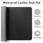 Non-Slip Waterproof PU Leather Desk Pad Protector for Mouse, Writing Desk, Office, Home, Laptop Blotter, 23.6" x 13.7", Black