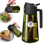YARRAMATE 16oz/470ml Light-Blocking Dark Oil Sprayer for Cooking, 2 in 1 Olive Oil Dispenser Bottle for Kitchen, Premium Dark Green Glass Oil Bottle, Food-Grade Oil Mister for Air Fryer, BBQ (Black)