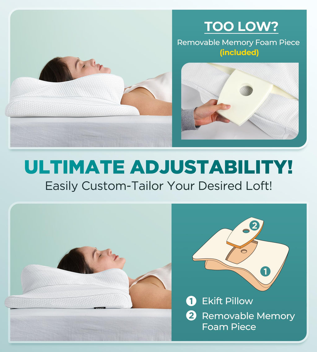EKIFT Ease Now Cervical Neck Pillow for Pain Relief, Beauty Sleeping Cooling Pillow for Side Back Stomach Sleeper, Odorless Memory Foam Bed Pillows Deep Sleep,Ergonomic Orthopedic Neck Support