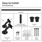 Meranti Aluminum Handrail for Indoor or Outdoor Steps and Stairs – Hand Rails for Elderly – DIY Complete Stair Railing Kit (5' Length, Black)