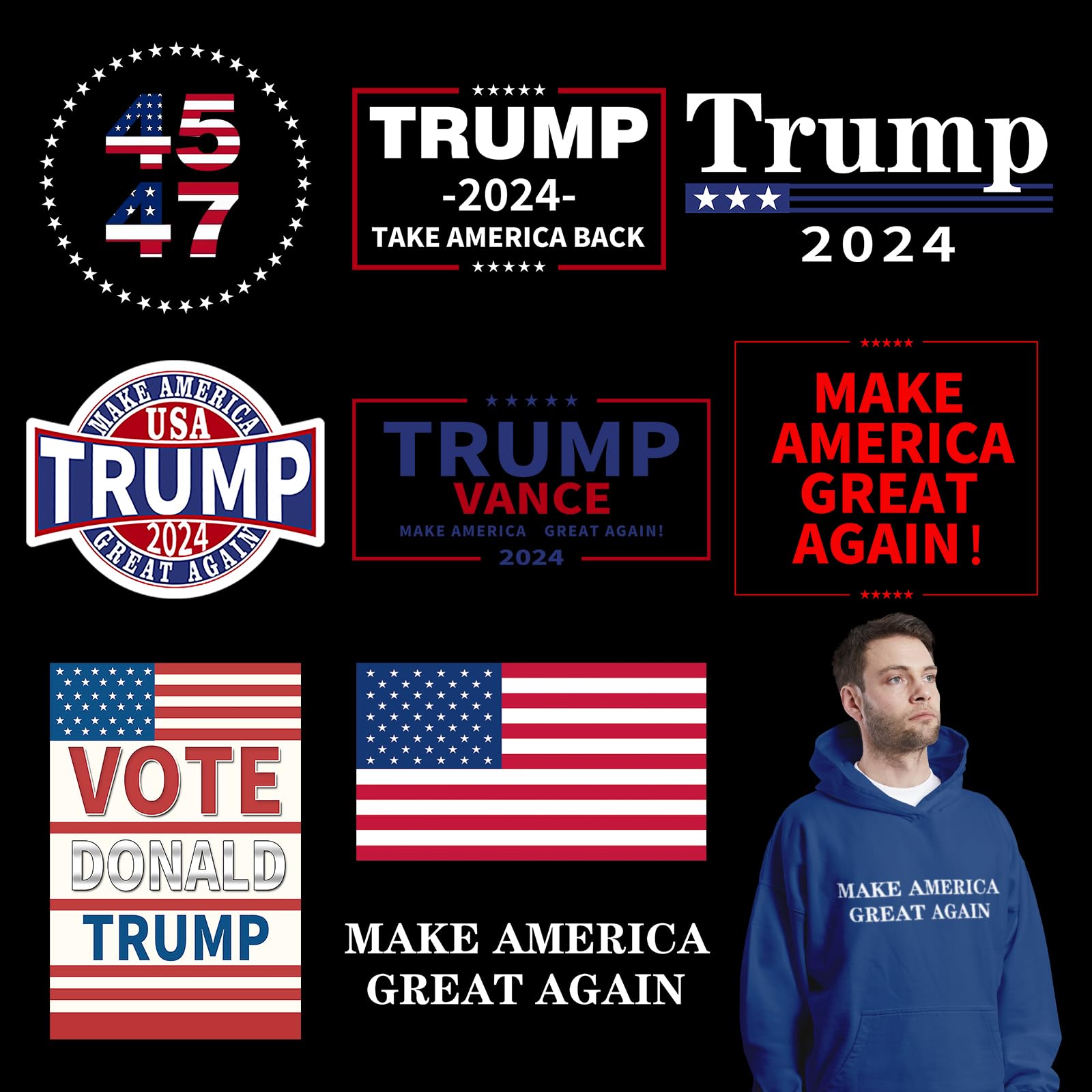 16 Sheets Trump 2024 Iron On Transfers for T-Shirts,Trump Vance Heat Transfer Vinyl,DTF Ready to Press Heat Transfers Designs for Trump T-Shirt Clothes DIY