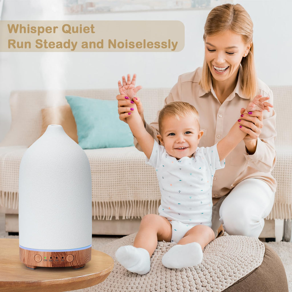 Diffuserlove Ceramic Diffuser Essential Oil Diffusers Aromatherapy Essential Oil Diffuser for Room Air Diffuser for Home Bedroom Stone Diffuser Yellow Wood Pattern Base
