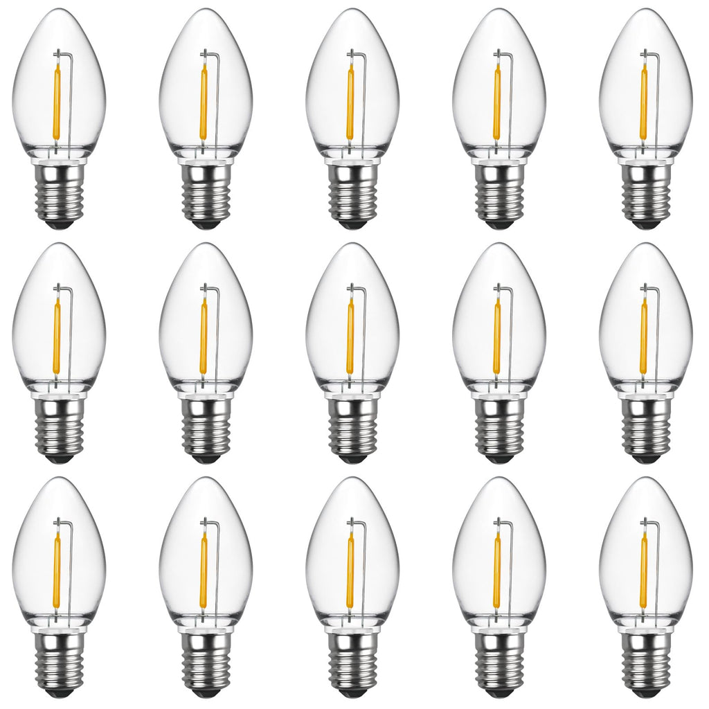 Meconard LED Night Light Bulb, C7 E12 Candelabra Replacement Bulbs for Christmas Village Houses, Salt Lamps, Window Candles, Chandeliers, 0.6W Equ 4W 5W 6W 7W Incandescent Bulbs, Warm White, 15 Pack