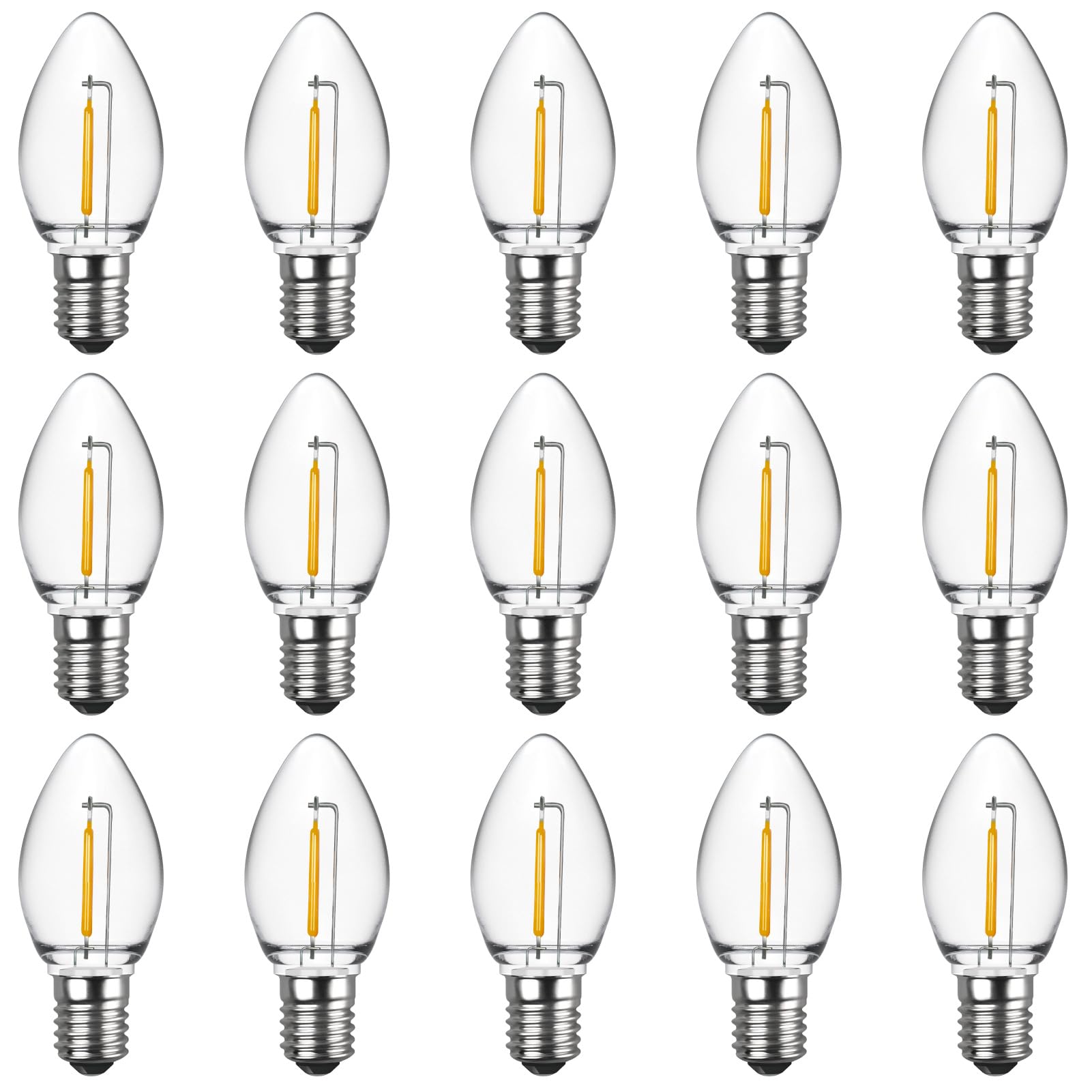 Meconard LED Night Light Bulb, C7 E12 Candelabra Replacement Bulbs for Christmas Village Houses, Salt Lamps, Window Candles, Chandeliers, 0.6W Equ 4W 5W 6W 7W Incandescent Bulbs, Warm White, 15 Pack