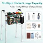 Rhino Valley Walker Bag, Multi Pockets Folding Walker Basket Tote Bag with Cup Holder, Hand-Free Carry Pouch Storage Bag for Universal Walkers, Large Capacity Organizer for Seniors Elderly, Birds