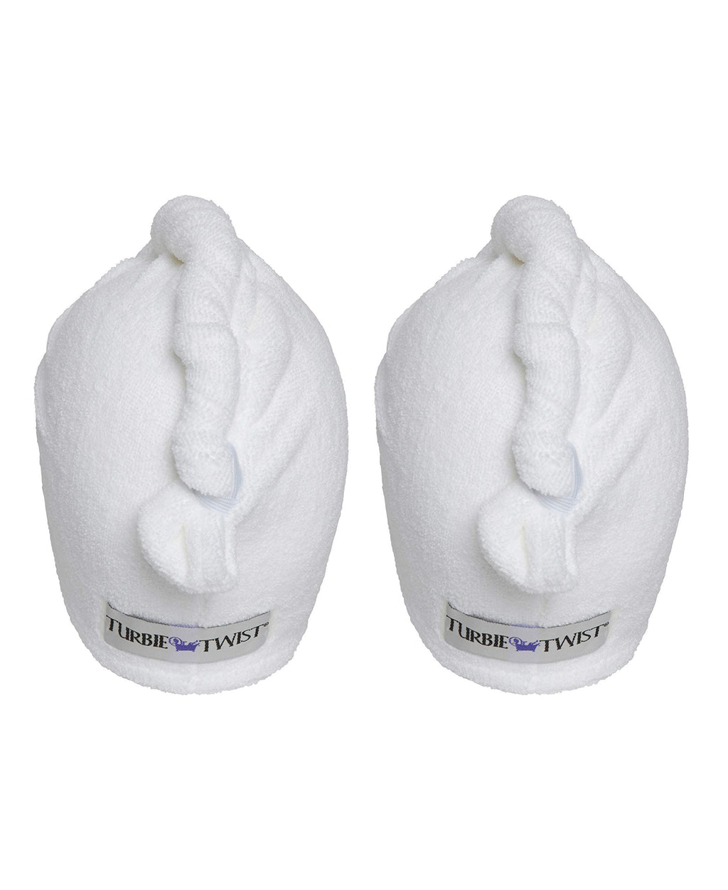 Turbie Twist Microfiber Hair Towel Wrap - for Women, Men & Kids - Travel & Bathroom Essential - Quick Dry Hair Turban for Curly, Long & Thick Hair - 2 Pack (White, White)