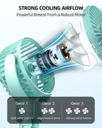 Portable Stroller Mini Fan, Small Rechargeable Personal Fan, Travel Essentials for Baby, Wagon, Car Seat, Treadmill, Battery Powered Biking Gear Accessories, 360° Rotation, 3-Speed, Display, Aqua