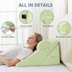 Sasttie Wedge Pillow for Headboard, Adjustable Bed Wedge Pillow Set with Orthopedic Memory Foam Neck Cushion – for Acid Reflux, Neck & Back Support, and Post-Surgery Recovery, Sage