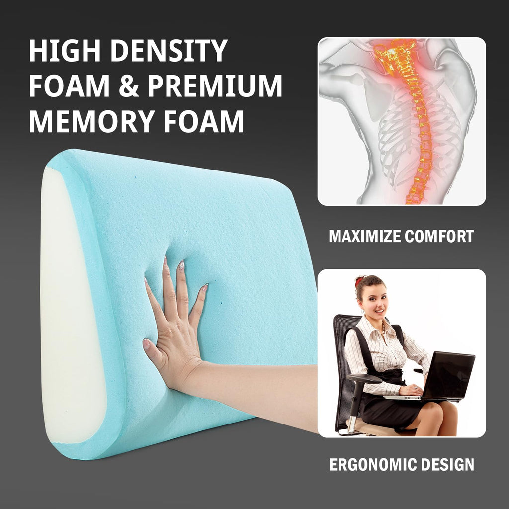 HOMBYS Lumbar Support Pillow for Recliner Chair, Memory Foam Back Support Cushion for Elderly,Extra Large Lumbar Support Pillow with Extension Straps