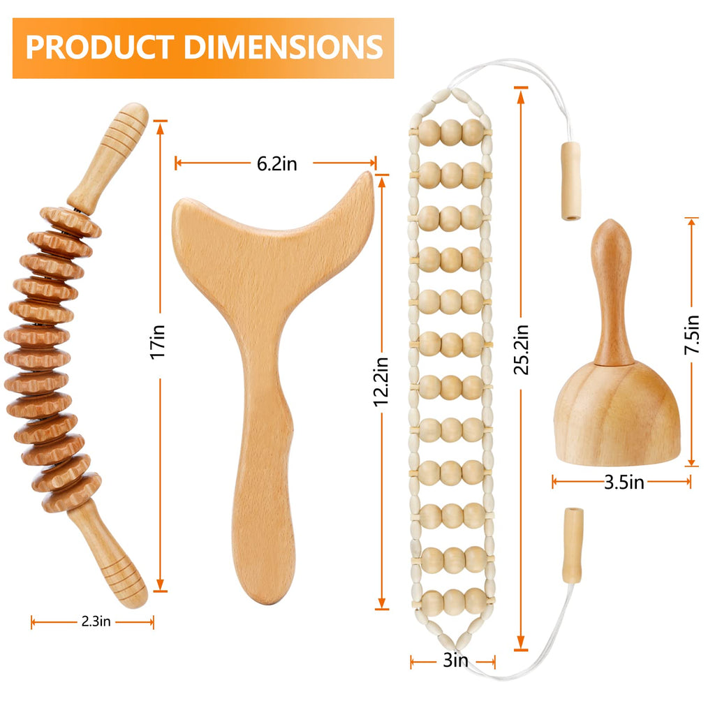 JUNRA 4 PCS Wood Therapy Massage Tools, Lymphatic Drainage Massager Maderoterapia Kit Wood Therapy Tools for Body Shaping Sculpting