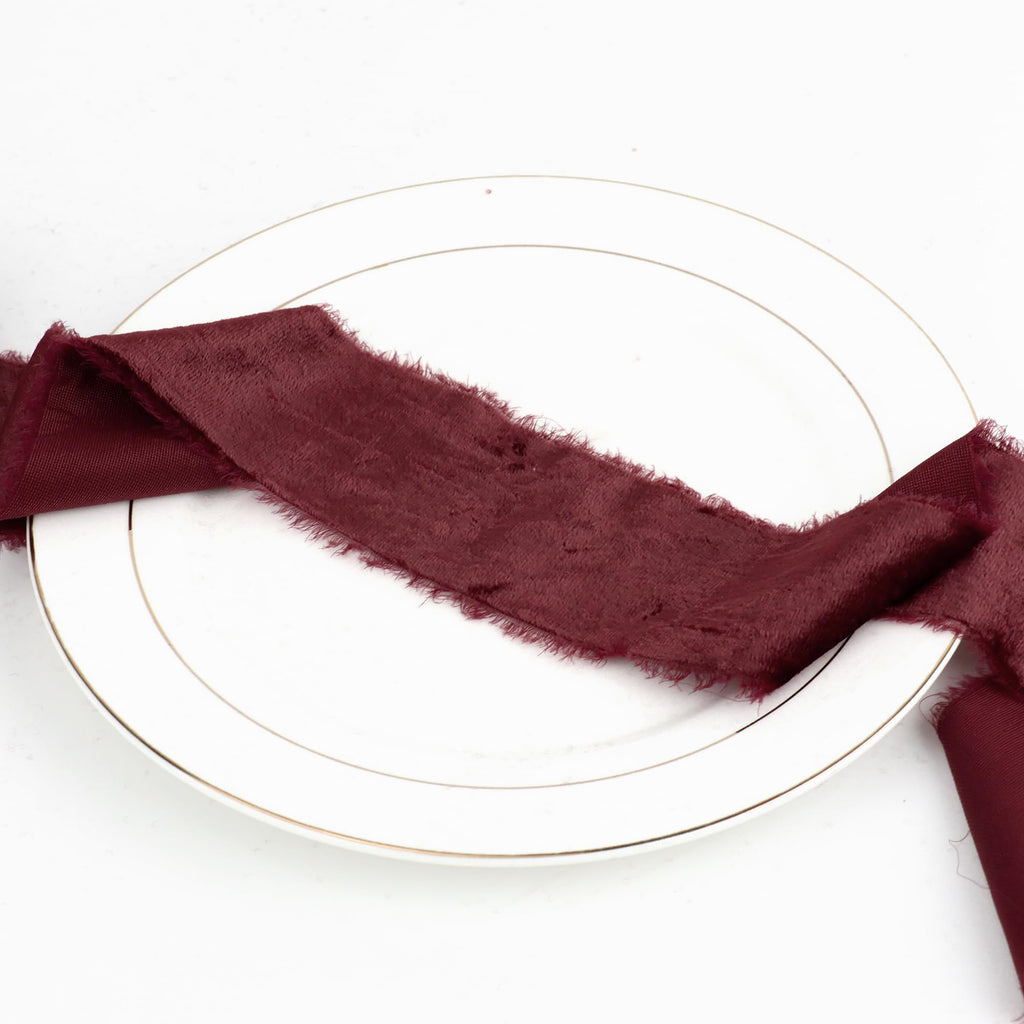 HUIHUANG Burgundy Velvet Ribbon 2 inch Frayed Silk Velvet Fringe Ribbon for Flower Bouquet, Gift Wrapping, Invitations, Holiday Christmas Decor, Wedding Bridal Shower Decor-3 Yards