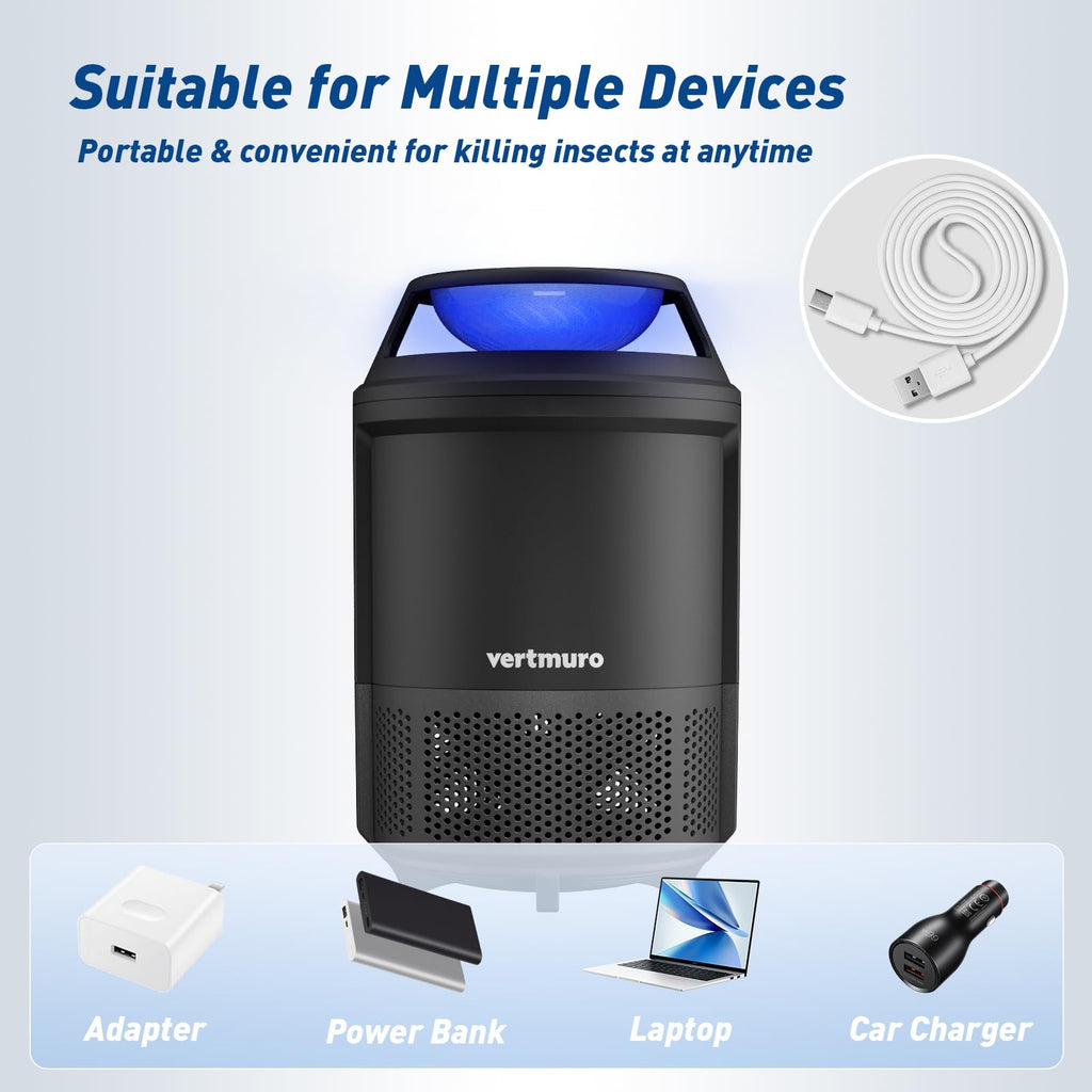 vertmuro Indoor Insect Trap, 2-Mode Bug Catcher & Mos with Strong Suction,UV Light, Mosquito Bug Zapper for Fruit Flies, Gnats, Moths