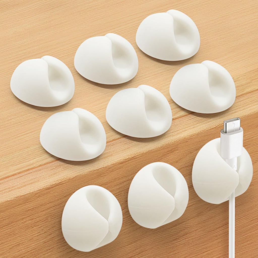 Cable Clips, Cord Holder, Adhesive Cord Clips, Wire Holder for Cable Management, Phone Charger, Desk, Wall, Nightstand and Office, White 9 PCS