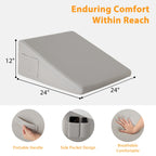 Ruqmuis Wedge Pillow for Sleeping, 12" Bed Wedges Pillow for Headboard, Triangle Incline Wedge for Acid Reflux, Pillows Wedge for Back Pain Relief, Elevated Leg Pillow After Surgery, Snoring, Grey