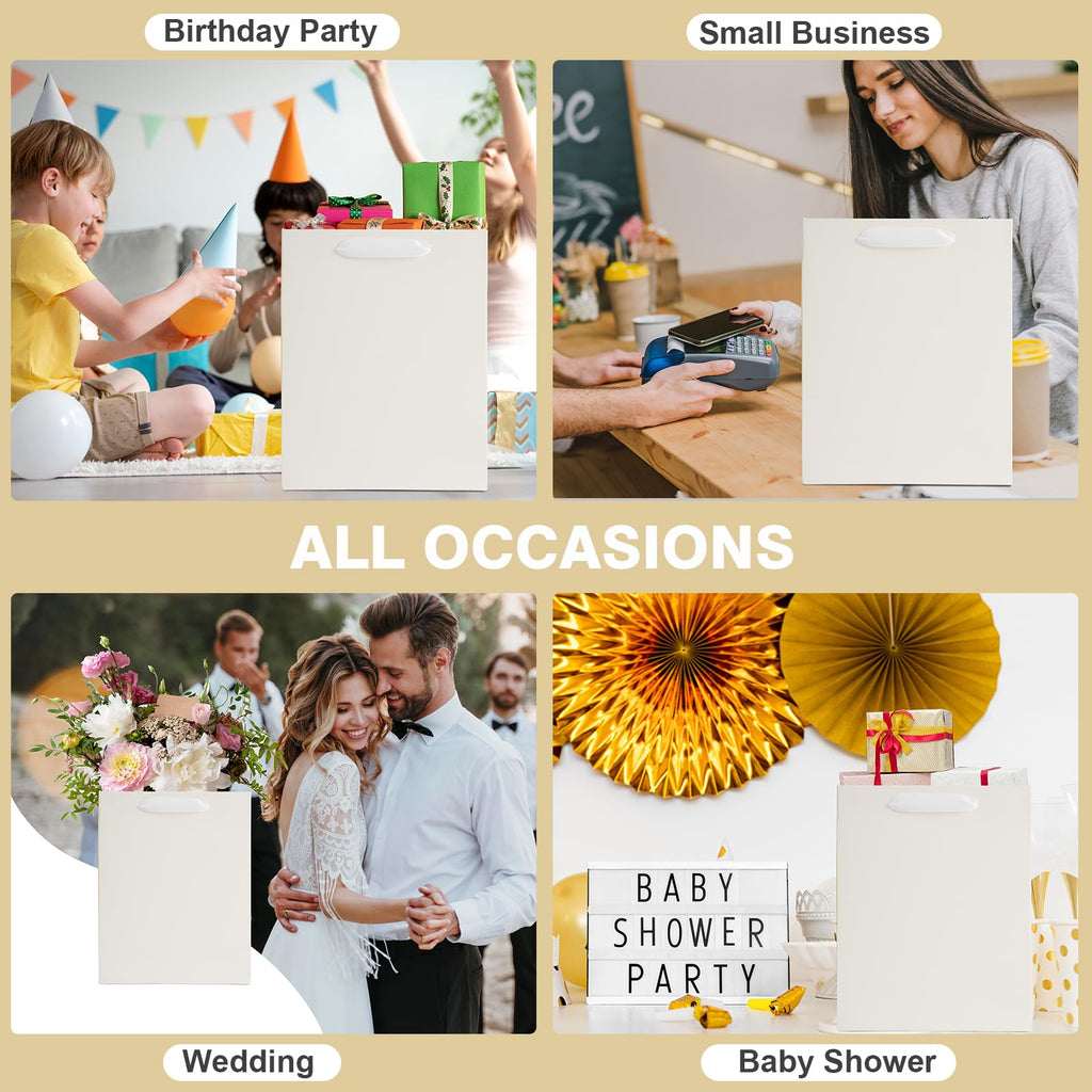 12 Pack White Gift Bags with Handles, Gift Bags Medium Size with Tissue Paper, White Paper Bags for Shopping, Small Business, Bridal Party, Wedding, Christmas and Holiday (10.6” x3.5” x8.3”)