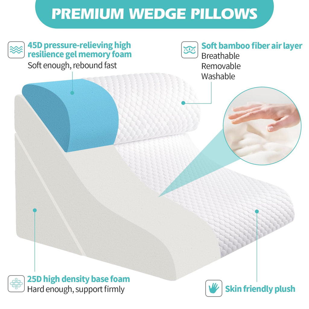 Wedge Pillow for Sleeping, Orthopedic Bed Wedge Pillow Set, 15-in-1 Adjustable Memory Foam Wedge Pillow Post Surgery, 9 &16 & 20 inches Height 3-in-1 Incline Pillows Wedges for Back Pain/Acid Reflux