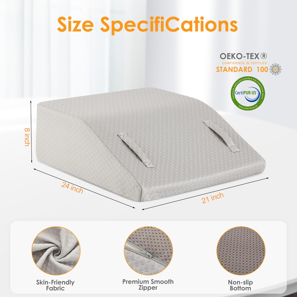 Ruqmuis Leg Elevation Pillow for After Surgery, 8inch Foam Leg Elevating Pillow for Swelling and Blood Circulation, Leg Wedge Pillow for Sleeping, Knee Pillow for Knee Hip Ankle Pain Relief, Grey