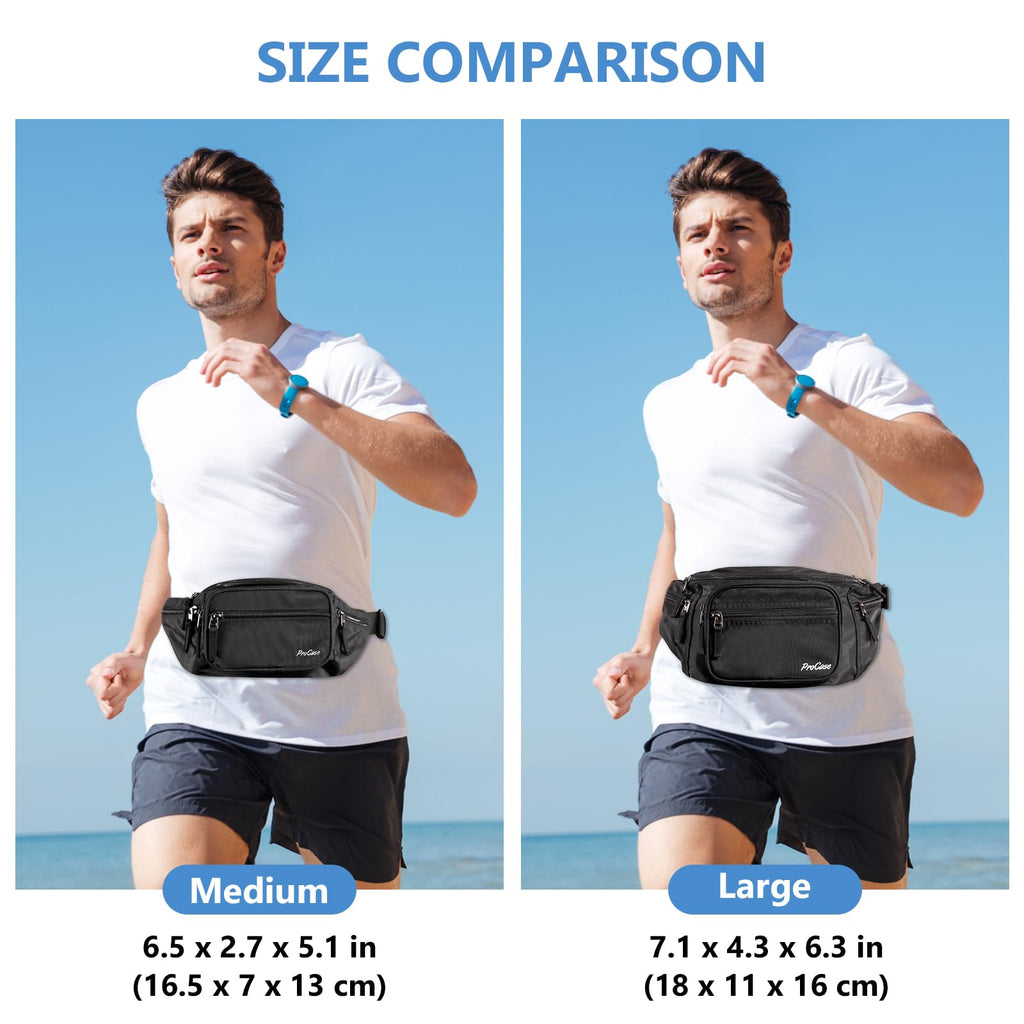 Fanny Pack Waist Packs for Men Women, Waist Bag Hip Pack for Travel Hiking Running Outdoor Sports -Black, Medium