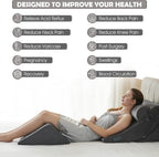 Ganaver 4pcs Orthopedic Bed Wedge Pillow Set Post Surgery Relaxing Back Adjustable Head Support Cushion Triangle Memory Foam Pillow for Acid Reflux Sleeping Reading Leg Elevation Snoring