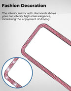 JOYTUTUS Rear View Mirror, Universal 11.81 Inch Panoramic Rearview Accessories with Bling Rhinestones Crystal Diamonds Edge, Interior Clip-on Wide Angle Rear View Mirror -Pink