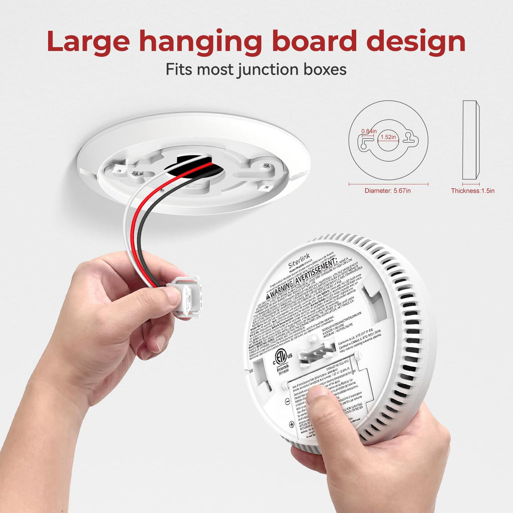 Siterlink Hardwired Interconnected Smoke Detectors,Photoelectric Smoke Alarm with 9V Battery Backup,Test/Silence Button, Hard Wired Fire Alarm for Home GS562A 6pack