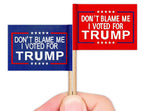 ZXvZYT Dont Blame Me I Voted for Trump 2024 Flag Toothpick,Small Mini Donald Trump Cupcake Toppers Stick flags Decoration(50Pcs Blue and 50Pcs Red)