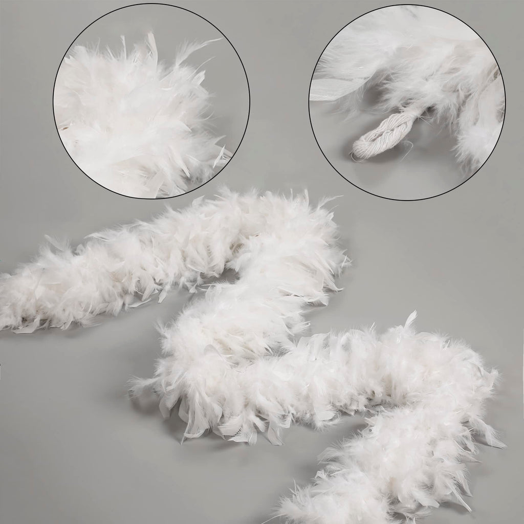 Larryhot White Fluffy Boas Feathers - 80g 2Yards Boas for Party,Christmas Tree,Concert,Wedding and Home Decoration (80g - White)