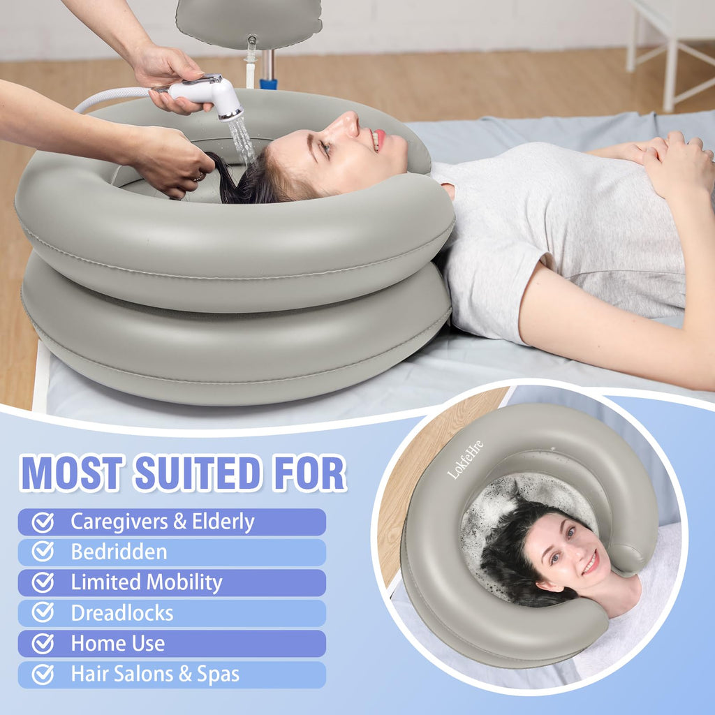 LOKFEHRE Large Portable Inflatable Hair Washing Basin for Bedridden - Wash Hair in Bed with Inflatable Shampoo Bowl.Hair Washing Basin for Elderly,Disabled,Injured,Ideal Inflatable Sink for Locs Detox