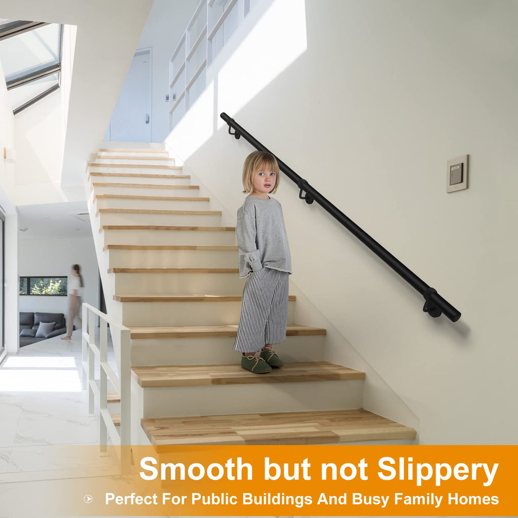 ROTHLEY Pipe Handrails for Indoor Stairs: 6.6FT Stair Railing Steel Hand Railings for Stairs Indoor Wall Mount Stair Handrail Complete Kit 1.6" Round Metal Stair Railing for Elderly & Kids