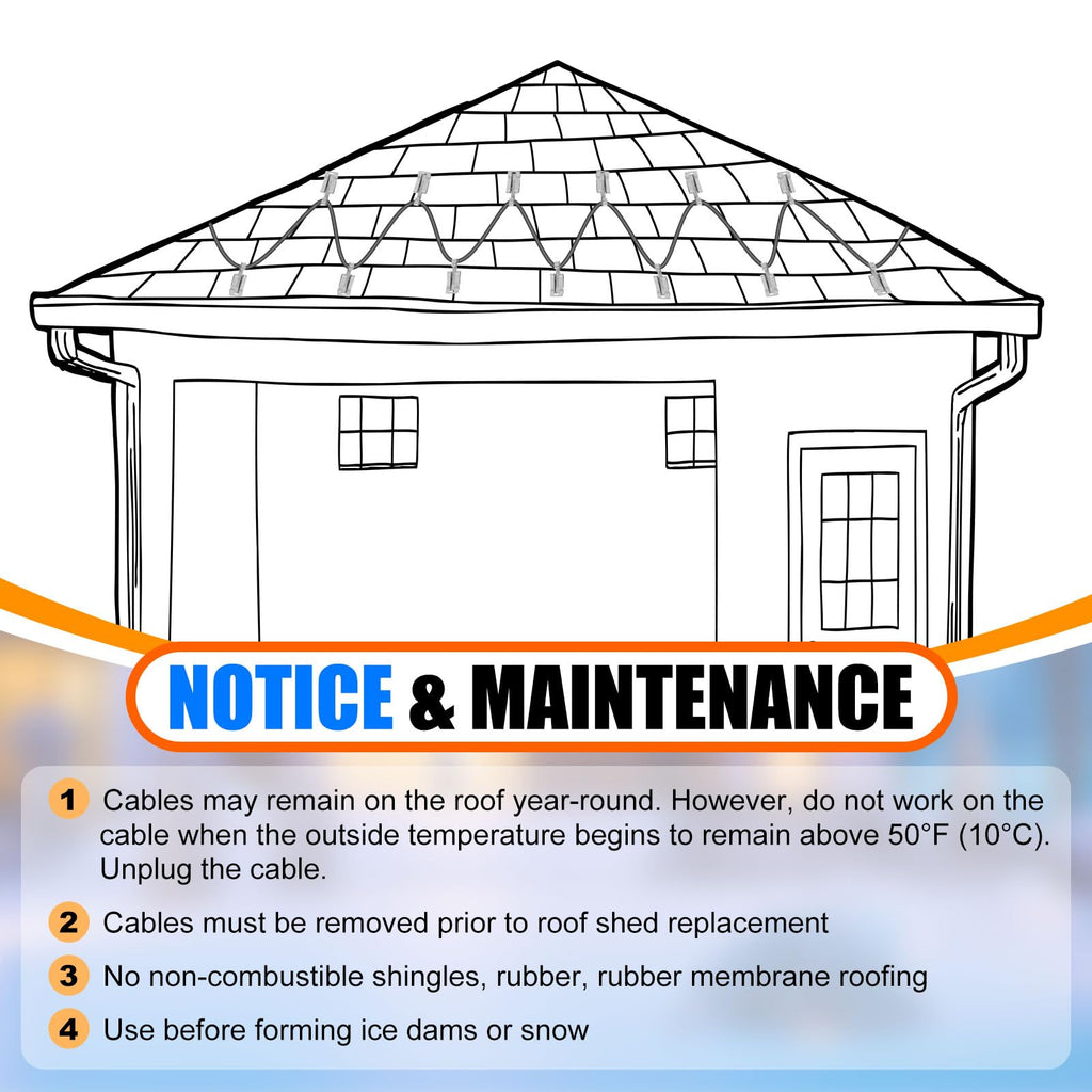 Retisee 200 FT Roof Snow Deicing Cable Kit 5 Watts Per Foot Deicing Heating Cable Plug in Heat Tape for Roof and Gutters with Mounting Buckle, 110V