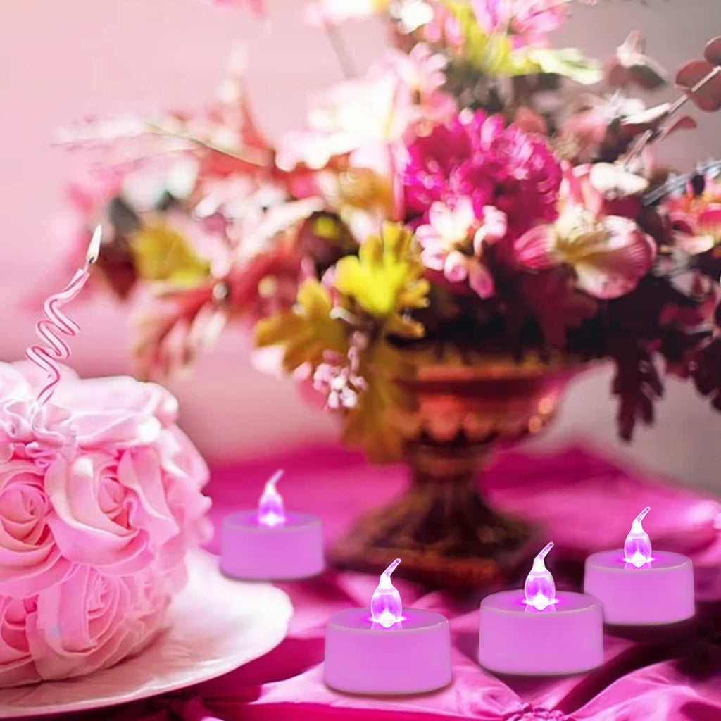 LANKER 24 Pack LED Tea Lights Candles – Steady Pink Flameless Tealight Candle – Long Lasting Battery Operated Fake Candles – Decoration for Wedding, Halloween and Christmas (Pink - 24pcs)